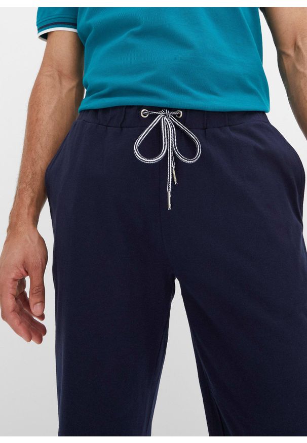 bonprix - Bermudy z dżerseju z czystej bawełny organicznej. Kolor: niebieski. Materiał: jersey, bawełna. Wzór: nadruk