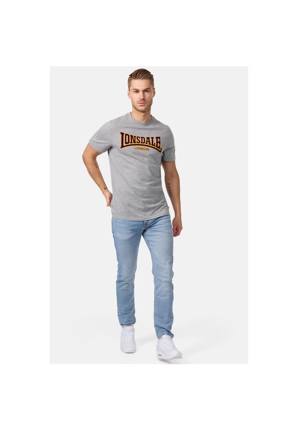 T-shirt o wąskim kroju Lonsdale Classic. Kolor: szary. Materiał: bawełna, welur. Wzór: nadruk