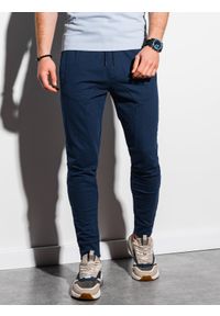Ombre Clothing - Spodnie męskie dresowe joggery P952 - granatowe - XXL. Kolor: niebieski. Materiał: dresówka #6