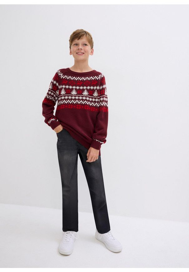 bonprix - Sweter dziecięcy w norweski wzór. Kolor: czerwony