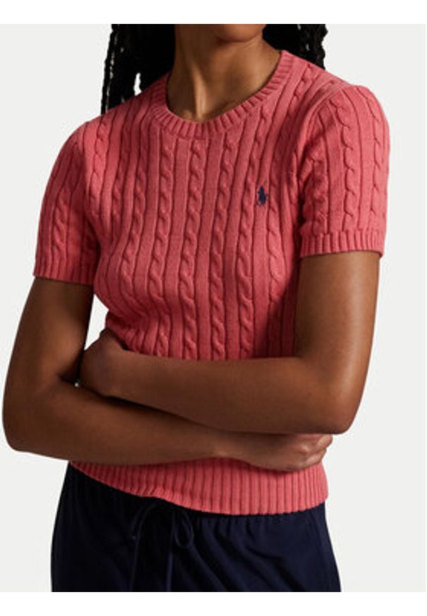 Polo Ralph Lauren Sweter 211965761002 Różowy Slim Fit. Typ kołnierza: polo. Kolor: różowy. Materiał: bawełna