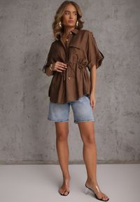Renee - Brązowa Koszula Typu Nietoperz Utility z Lnem i Wiskozą z Wiązaniem w Talii Fyserynore. Kolor: brązowy. Materiał: wiskoza, len. Sezon: lato #3