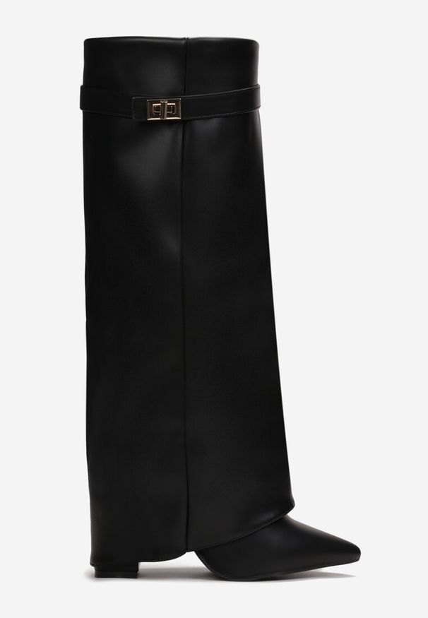 Renee - Czarne Kozaki z Szeroką Cholewką i Szpiczastym Noskiem Sumehra. Wysokość cholewki: przed kolano. Nosek buta: szpiczasty. Kolor: czarny. Materiał: wełna, jeans. Szerokość cholewki: szeroka
