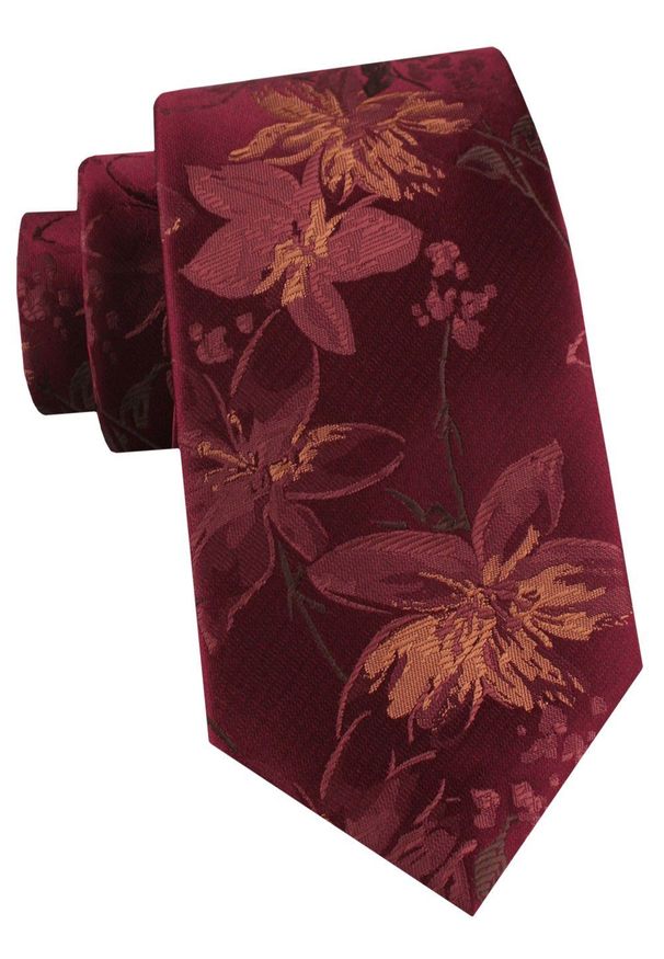 Męski Krawat - Bordowy w Kwiaty - Alties. Kolor: czerwony. Materiał: tkanina. Wzór: kwiaty. Styl: elegancki, wizytowy