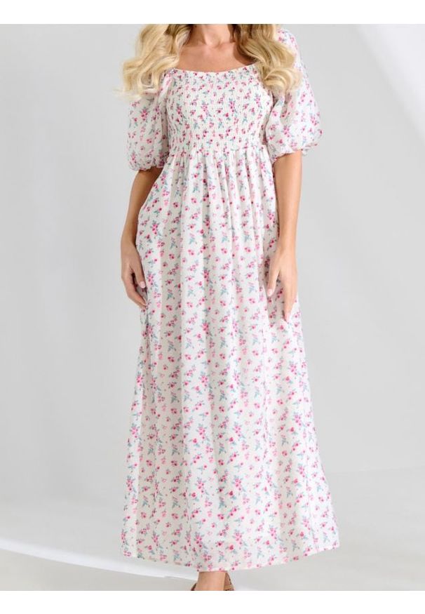 Sinsay - Sukienka maxi z bufiastym rękawem w kwiaty - wielobarwny. Wzór: kwiaty. Długość: maxi