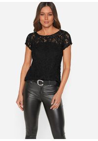 bonprix - Bluzka z koronki. Kolor: czarny. Materiał: koronka. Wzór: koronka. Styl: elegancki #1