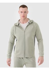 4f - 4F Bluza treningowa szybkoschnąca męska - khaki L. Okazja: na co dzień. Typ kołnierza: kaptur. Kolor: wielokolorowy, brązowy, oliwkowy. Materiał: materiał, elastan, syntetyk, włókno, dzianina. Długość rękawa: raglanowy rękaw. Wzór: gładki, ze splotem. Styl: casual, sportowy. Sport: fitness #1