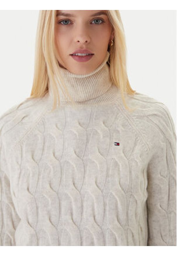 TOMMY HILFIGER - Tommy Hilfiger Golf WW0WW46791 Beżowy Regular Fit. Typ kołnierza: golf. Kolor: beżowy. Materiał: wełna