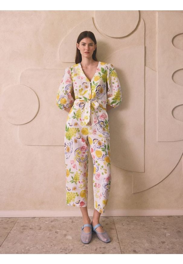 Reserved - Wzorzyste spodnie z lnem - wielobarwny. Materiał: len