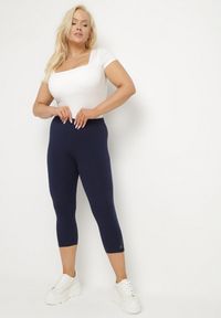 Born2be - Granatowe Legginsy z Bawełny 3/4 z Koronką Mavirene. Okazja: na co dzień. Kolekcja: plus size. Kolor: niebieski. Materiał: bawełna, koronka. Wzór: koronka. Styl: casual, elegancki #7