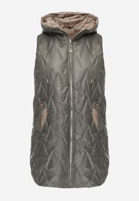 Born2be - Zielona Pikowana Kamizelka o Długim Kroju z Nieodpinanym Kapturem w Romby Dephice. Okazja: na co dzień. Typ kołnierza: kaptur. Kolor: zielony. Materiał: jeans, materiał. Długość: długie. Styl: casual, elegancki #5