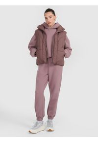 4f - 4F Bezrękawnik puchowy z wypełnieniem syntetycznym damski - brązowy S. Okazja: na co dzień. Typ kołnierza: kołnierzyk stójkowy. Kolor: brązowy. Materiał: puch, syntetyk. Długość rękawa: bez rękawów. Styl: casual #2