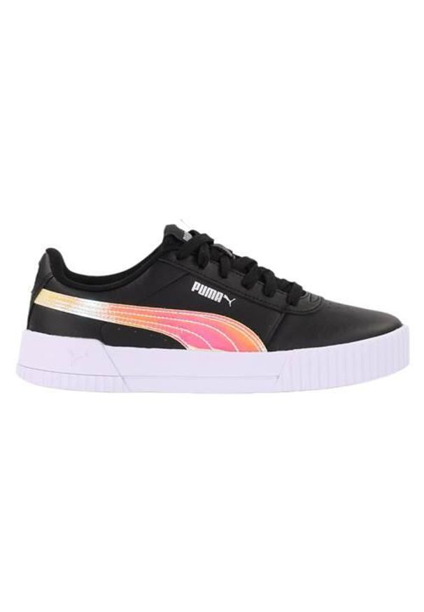 Buty do chodzenia dla dzieci Puma Carina Holo JR. Zapięcie: sznurówki. Kolor: wielokolorowy, czarny. Materiał: guma, materiał, syntetyk, tkanina. Szerokość cholewki: normalna. Sport: turystyka piesza