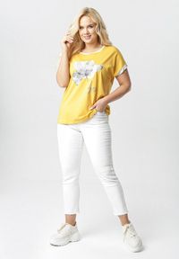 Born2be - Żółta Bluzka Kleonisse. Kolor: żółty. Materiał: jeans. Długość rękawa: krótki rękaw. Długość: krótkie. Wzór: nadruk, aplikacja #4