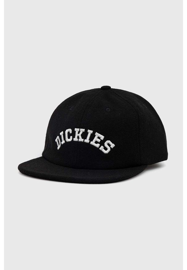 Dickies czapka z daszkiem z domieszką wełny kolor czarny z aplikacją. Kolor: czarny. Materiał: wełna. Wzór: aplikacja