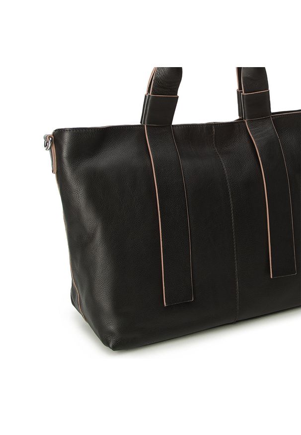 Czarna shopperka Wittchen skórzana, do ręki, elegancka, z haftami