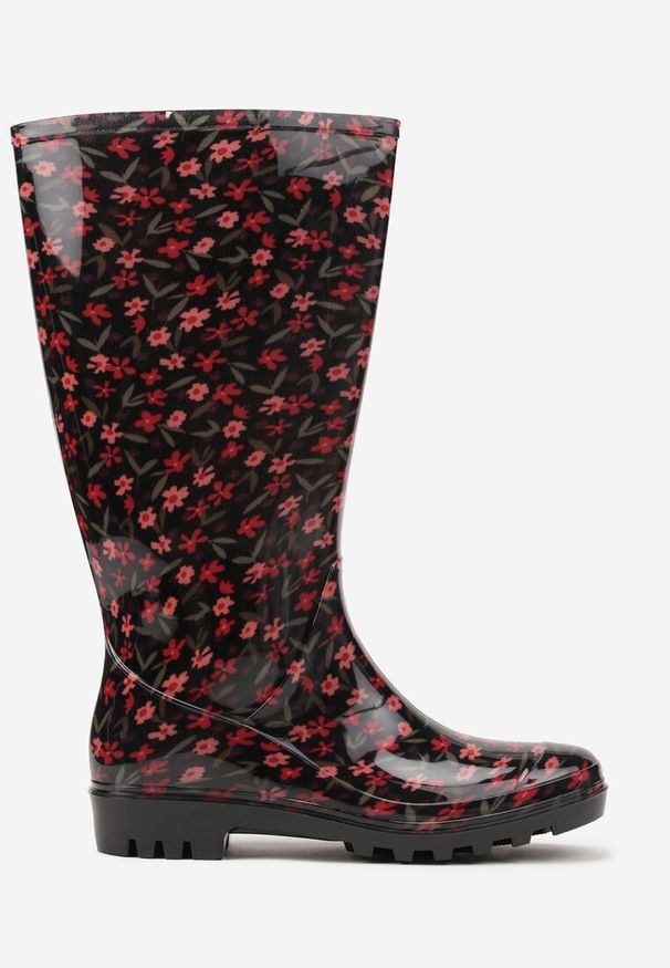 Born2be - Czarne Kalosze Ozdobione Kwiatami Olivorie. Okazja: na co dzień, na spacer. Kolor: czarny. Materiał: jeans. Wzór: kwiaty, aplikacja. Styl: casual