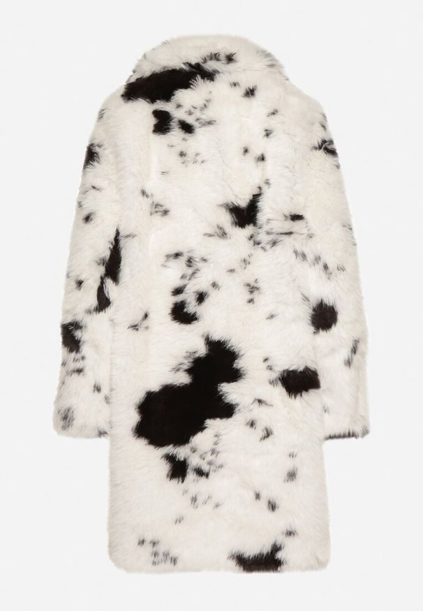 Born2be - Biało-Brązowy Płaszcz Futerko o Długim Kroju w Krowie Łaty Otirena. Okazja: na co dzień. Kolor: biały. Materiał: futro. Długość: długie. Styl: casual, elegancki