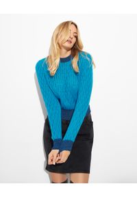 Pinko - PINKO - Niebieski sweter Asciutto 1. Kolor: niebieski. Materiał: moher, tkanina, wełna