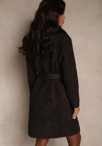 Renee - Czarny Płaszcz z Wiskozą o Eleganckim Kroju z Futerkiem i Wiązaniem w Talii Lanirea. Okazja: na co dzień. Kolor: czarny. Materiał: wiskoza, futro. Styl: elegancki #5