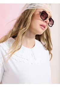 Sinsay - Bluzka z szydełkowym kołnierzykiem - kremowy. Kolor: kremowy #1