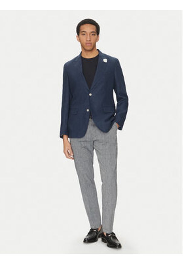 BOSS Marynarka C-Huge-Peak-252 50540516 Granatowy Slim Fit. Kolor: niebieski. Materiał: len