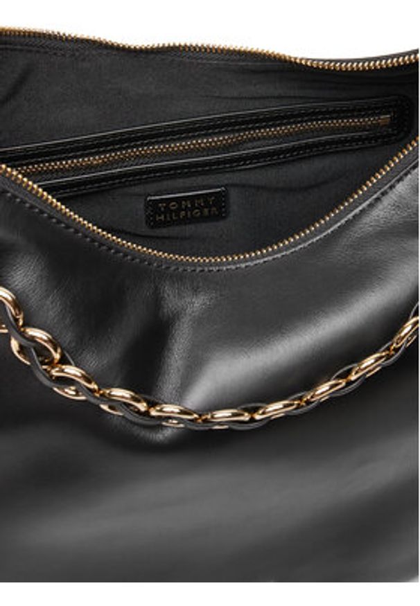 TOMMY HILFIGER - Tommy Hilfiger Torebka Moon Leather Hobo AW0AW17468 Czarny. Kolor: czarny. Materiał: skórzane