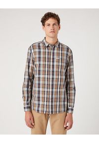 Wrangler - WRANGLER 1 POCKET SHIRT MĘSKA KOSZULA Z DŁUGIM RĘKAWEM W KRATE CAPPUCCINO W5A24MH36. Długość rękawa: długi rękaw. Długość: długie