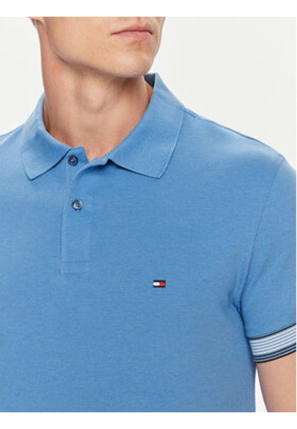 TOMMY HILFIGER - Tommy Hilfiger Polo Flag MW0MW34780 Niebieski Slim Fit. Typ kołnierza: polo. Kolor: niebieski. Materiał: bawełna, wiskoza