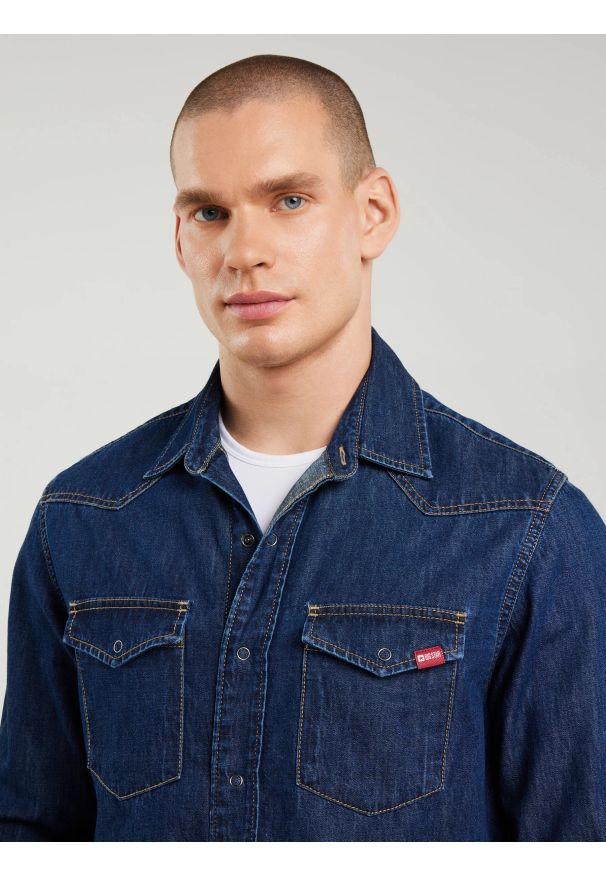 Big-Star - Koszula męska jeansowa granatowa Chuck 761. Kolor: niebieski. Materiał: jeans