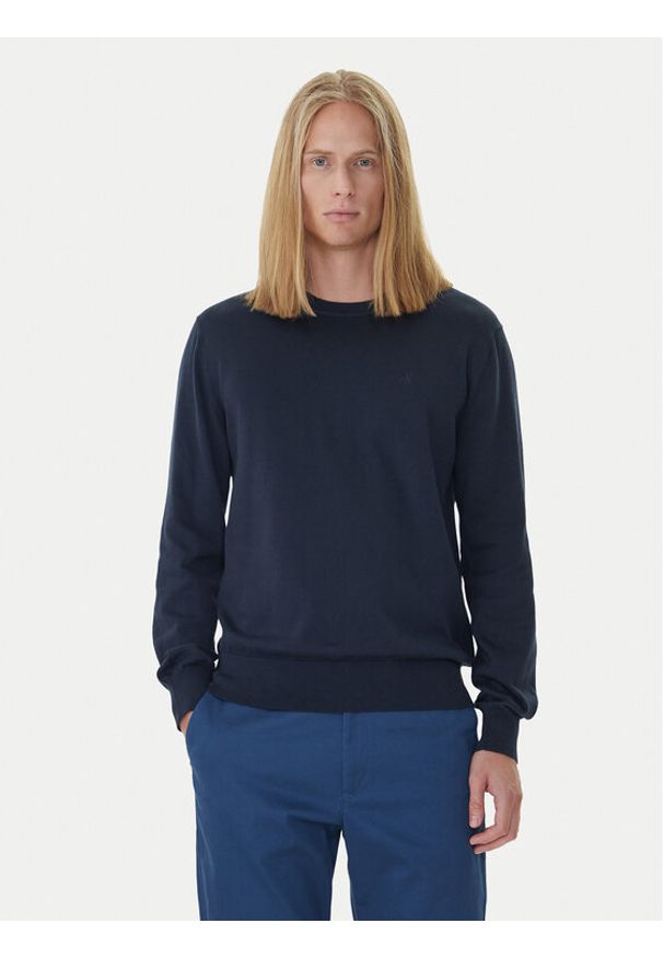 Calvin Klein Sweter LV040BM343 Granatowy Regular Fit. Kolor: niebieski. Materiał: bawełna