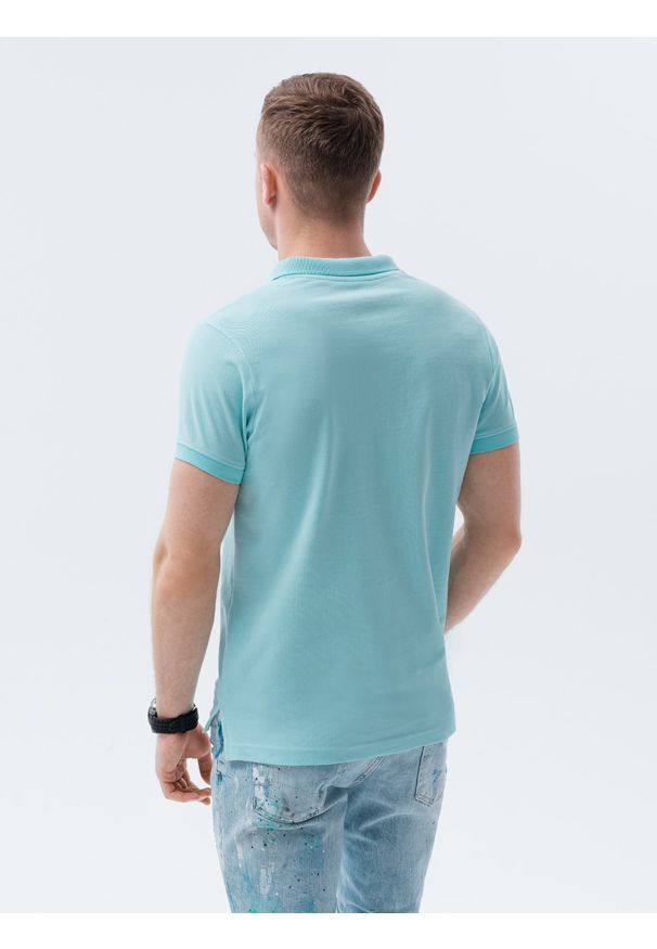Ombre Clothing - Koszulka męska polo klasyczna bawełniana S1374 - miętowa - XXL. Typ kołnierza: polo. Kolor: miętowy. Materiał: bawełna. Wzór: haft. Styl: klasyczny
