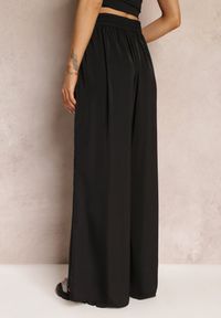 Renee - Czarne Szerokie Spodnie z Gumką w Talii Carleny. Kolor: czarny. Materiał: wiskoza, tkanina #4