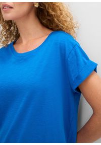 bonprix - Długi T-shirt z czystej bawełny. Kolor: niebieski. Materiał: bawełna. Długość rękawa: krótki rękaw. Długość: długie #3