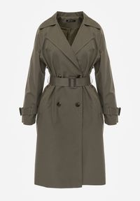Renee - Zielony Dwurzędowy Płaszcz Trencz z Paskiem Ninnolia. Okazja: do pracy, na spacer. Kolor: zielony. Materiał: jeans. Wzór: aplikacja. Styl: elegancki, klasyczny #6