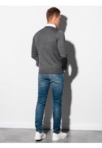 Ombre Clothing - Sweter męski E120 - grafitowy/melanżowy - XXL. Typ kołnierza: dekolt w serek, kołnierzyk koszulowy. Kolor: szary. Materiał: materiał, bawełna, nylon. Wzór: melanż. Styl: klasyczny #4