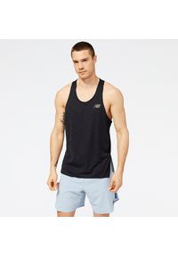 Koszulka męska New Balance MT23280BK – czarna. Kolor: czarny. Materiał: materiał, poliester. Długość rękawa: na ramiączkach. Sport: fitness
