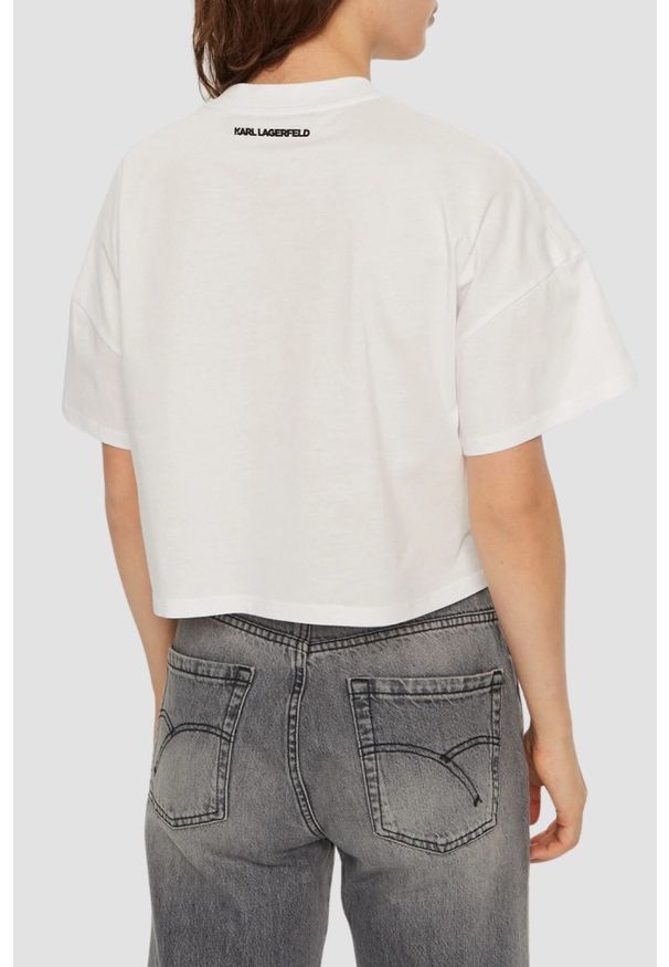 Karl Lagerfeld - KARL LAGERFELD Biały damski top Hearts Cropped, Rozmiar S. Kolor: biały. Materiał: bawełna. Wzór: aplikacja, haft