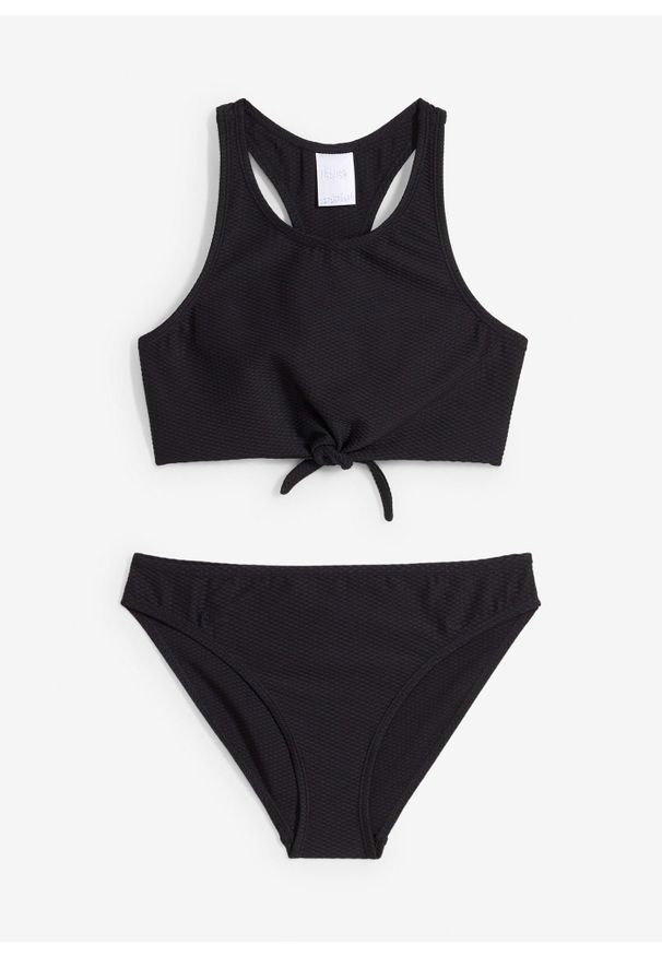 bonprix - Bikini z teksturowanego materiału (2 części). Kolor: czarny. Materiał: materiał