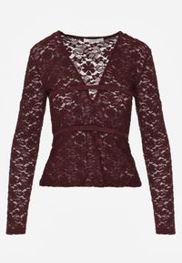 Born2be - Bordowa Koronkowa Bluzka z Długim Rękawem i Dekoltem w Serek Senafera. Typ kołnierza: dekolt w serek. Kolor: czerwony. Materiał: koronka. Długość rękawa: długi rękaw. Długość: długie. Styl: klasyczny, elegancki #5
