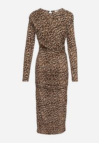 Born2be - Brązowa Dopasowana Sukienka w Panterkę Zdobiona Cyrkoniami Nallines. Okazja: na co dzień. Kolor: brązowy. Długość rękawa: długi rękaw. Wzór: motyw zwierzęcy, aplikacja. Typ sukienki: dopasowane. Styl: casual, elegancki #7