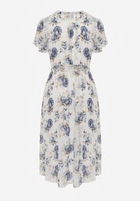 Renee - Niebieska Kopertowa Sukienka z Wiązaniem w Talii Zdobiona Brokatem Plumse. Okazja: na randkę. Kolor: niebieski. Wzór: aplikacja. Sezon: lato. Typ sukienki: kopertowe. Styl: glamour #5