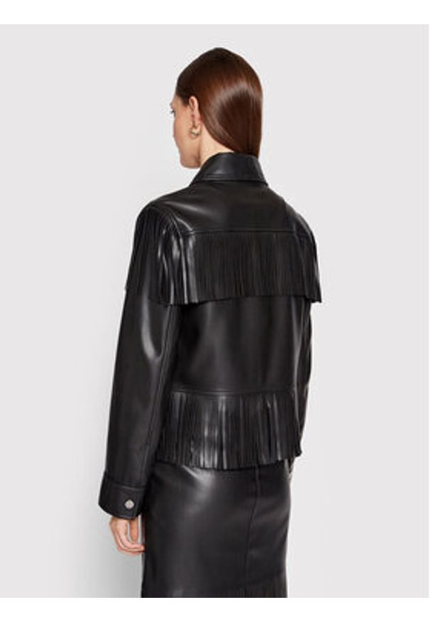 Karl Lagerfeld - KARL LAGERFELD Kurtka z imitacji skóry Fringe 220W1405 Czarny Regular Fit. Typ kołnierza: dekolt w karo. Kolor: czarny. Materiał: skóra, syntetyk