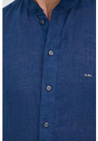 Michael Kors koszula lniana męska kolor granatowy slim ze stójką. Typ kołnierza: kołnierzyk stójkowy. Kolor: niebieski. Materiał: len. Wzór: aplikacja #6