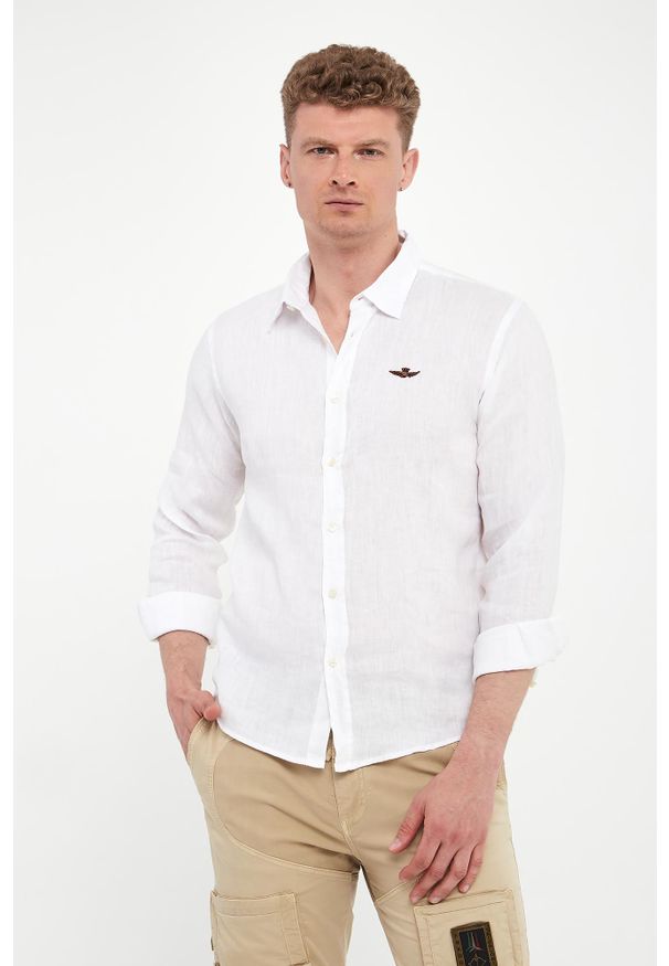 Aeronautica Militare - Koszula męska lniana AERONAUTICA MILITARE. Materiał: len