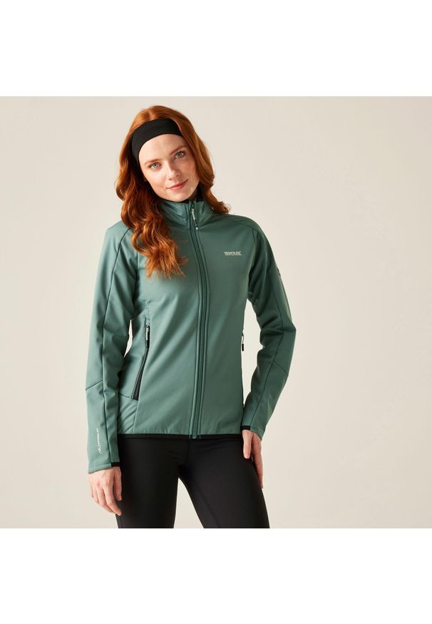 Regatta - Kurtka damska softshell wodoodporny Moutdale. Kolor: zielony. Materiał: softshell. Sport: turystyka piesza