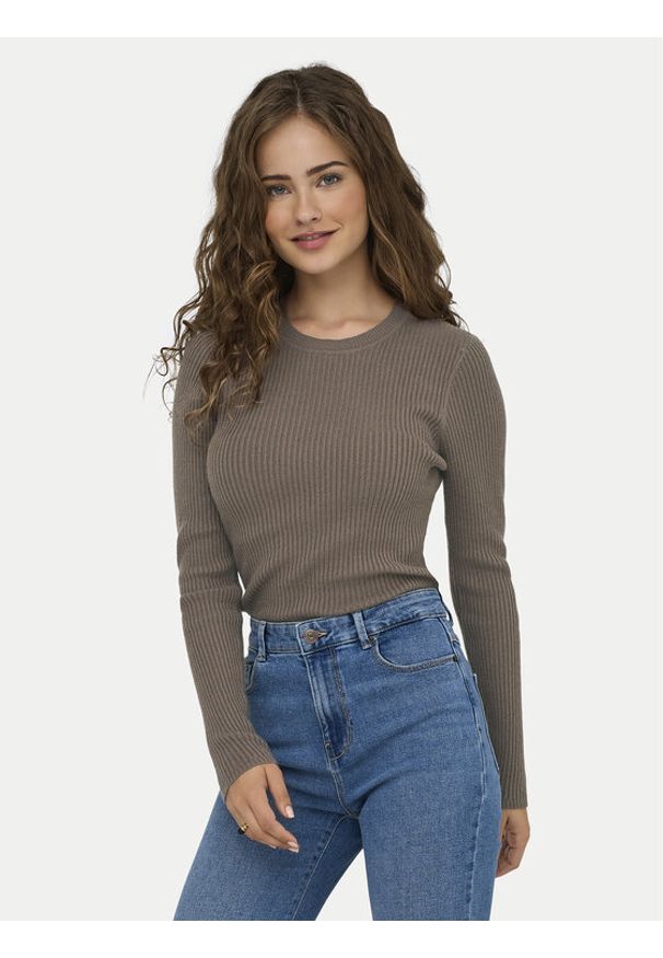 only - ONLY Sweter Louisa 15344579 Brązowy Slim Fit. Kolor: brązowy. Materiał: syntetyk