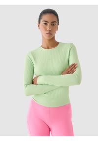 4f - 4F Longsleeve treningowy szybkoschnący damski - zielony XS. Kolor: zielony. Materiał: prążkowany, dzianina, materiał, syntetyk, włókno, elastan. Długość rękawa: długi rękaw. Długość: długie. Wzór: prążki, jednolity. Sport: fitness