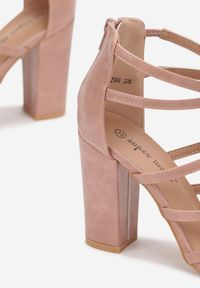 Renee - Różowe Sandały na Słupku z Paskami Ocotia. Zapięcie: pasek. Kolor: różowy. Obcas: na słupku