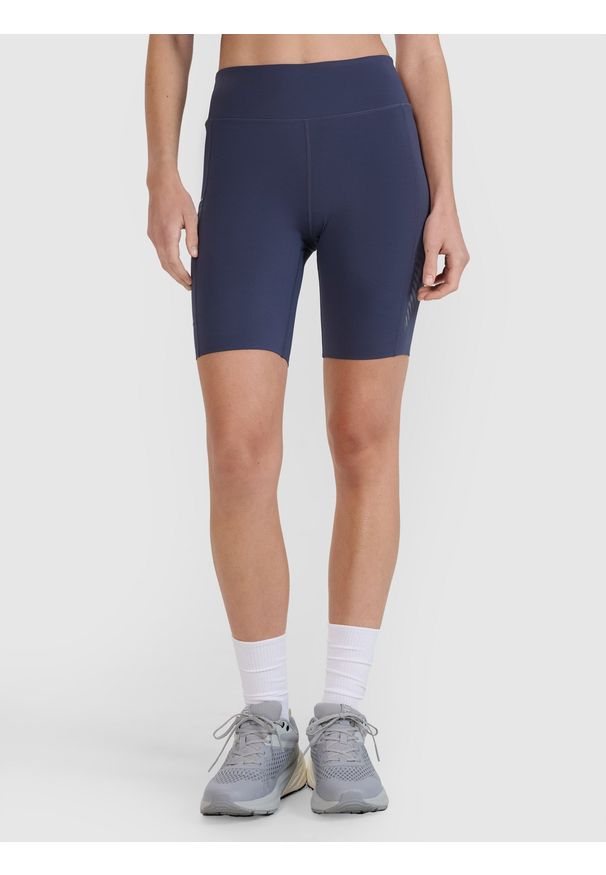 4f - 4F Legginsy kolarki do biegania szybkoschnące damskie - szare M. Stan: podwyższony. Kolor: szary. Materiał: dzianina, włókno, syntetyk, materiał, elastan. Długość: krótkie. Wzór: gładki, ze splotem, jednolity. Sport: fitness, bieganie